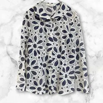 꽃무늬 레이스 긴팔 셔츠 시스루 비침 겉옷 S 상당 코튼 혼방 멋스러운