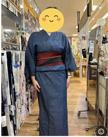데님풍 기모노 데님 오비 포함