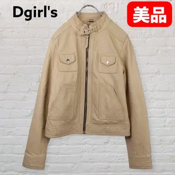 Dgirl's 양가죽 시어링 가죽 자켓 베이지 M 사이즈 라이더 스타일