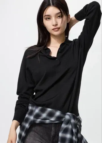 유니클로 메리노 폴로 스웨터 블랙 L