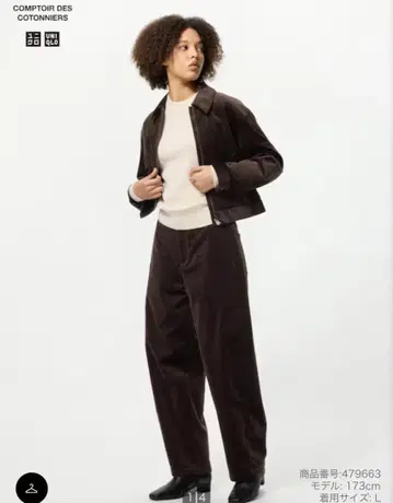 유니클로 코듀로이 커브 빵 다크 브라운 XS