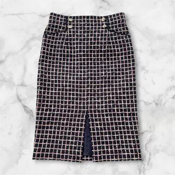 PINKY&DIANNE 트리코롤 트위드 하이웨스트 스커트 네이비 38