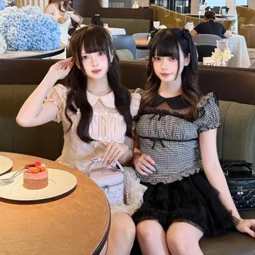 개더 프릴 레이스 블라우스 블랙 M