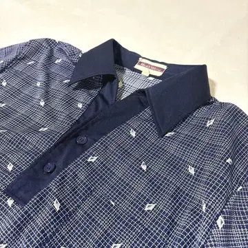 70s 빅 옷깃 폴리 셔츠 기하학 패턴 쇼와 레트로