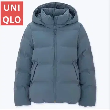 컨디션 최상 유니클로 심리스 다운 후드티 블루 M