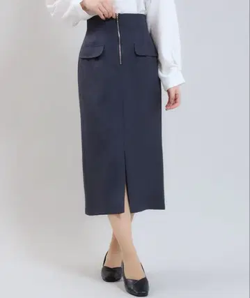 하프 지퍼 타이트 스커트 네이비