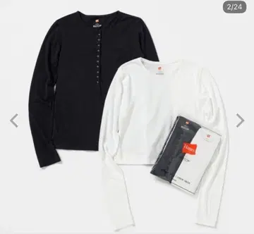 BIOTOP 버튼 포함 긴팔 T셔츠 2장 세트