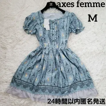 새상품 axes femme 고양이와 마카롱 원피스 에펠탑 M 블루