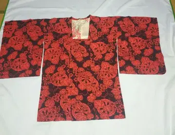 레트로 도행 코트 빨간색/검은색 꽃무늬 순수 실크