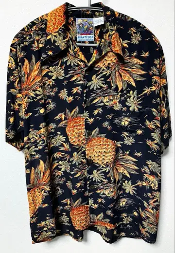 AVANTI SILK 하와이안 반팔 파인애플 패턴 셔츠