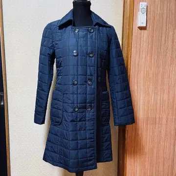 [plarapa] 퀼팅 더블 브레스트 롱 코트 네이비 사이즈 M