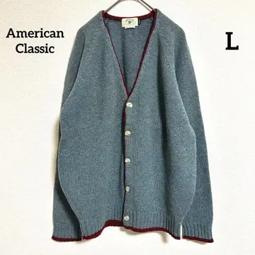 American Classic 울 100% 그린 배색 니트 가디건 컬러풀