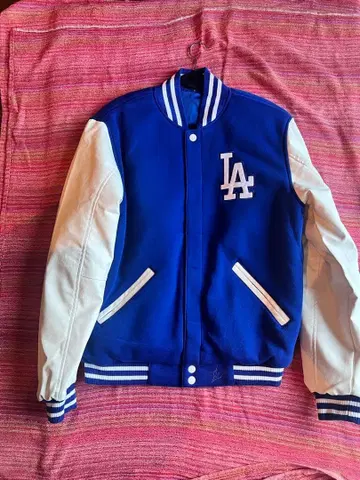 LA 로고 바시티 자켓 블루 화이트 리버서블