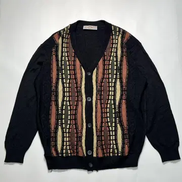 90s 이탈리아제 3D 니트 가디건 L 상당 블랙 블랙 7323