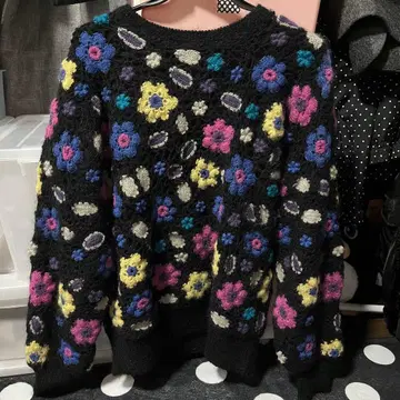 구제 의류 컬러풀 꽃 패턴 니트 스웨터 긴팔