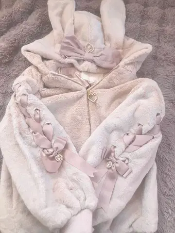 LIZLISA 토끼 귀 후드 퍼 블루종리즈리사