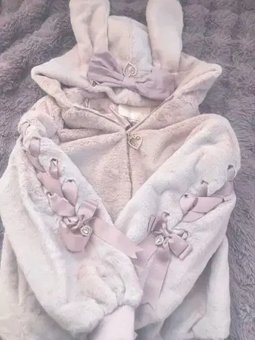 LIZLISA 토끼 귀 후드 퍼 블루종리즈리사