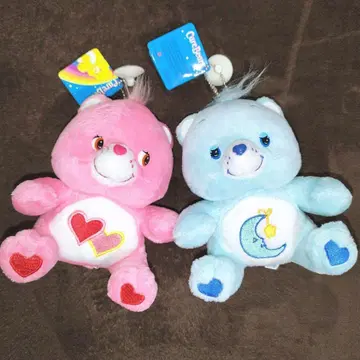새상품 케어베어 핑크 스카이블루 키체인 빨판 봉제 인형 2개 세트