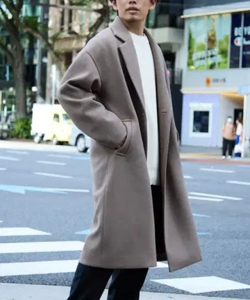 브라운 더블 브레스트 롱 코트