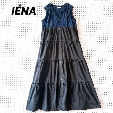 이에나 슬리브리스 티어드 원피스 앞 버튼 코튼 혼방 바이컬러