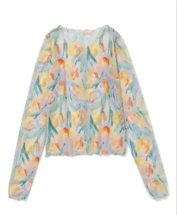 poppy 아사기니뇨 오렌지 튤립 시스루 상의