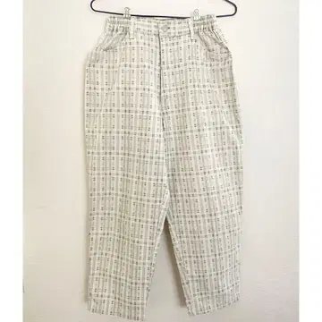 할인 화이트 x 모스그린 체크 무늬 와이드 허리밴딩 스트레치 소재