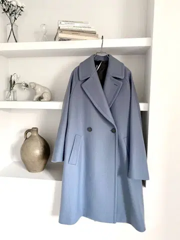 hevo 블루 더블 브레스트 코트 벨트 포함