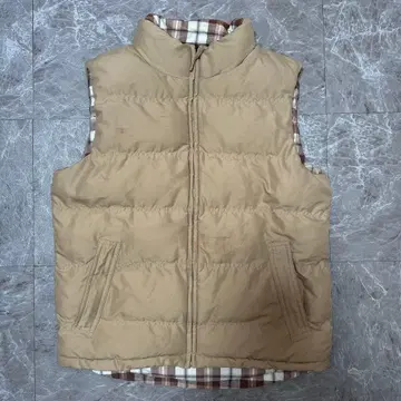 베이지 체크 무늬 다운 베스트 리버서블 M 사이즈 a13