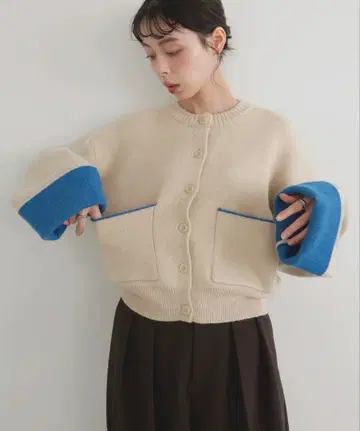 택 포함 새상품 [ LIAN ] 알파카 터치 바이컬러 가디건 아이보리