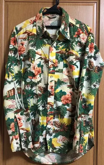 USA 빈티지 하와이 nui nalu 꽃무늬 올 패턴 알로하 셔츠 긴팔