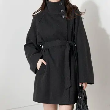 chico 스탠드 카라 코트 차콜 그레이