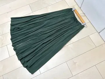 다크 그린 플리츠 큐롯 팬츠 가우초 팬츠 롱 스커트