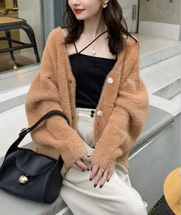 hinari 샤기 니트 가디건 오렌지