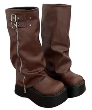 더블 벨트 지퍼 커버 통굽 롱 부츠 zr1412