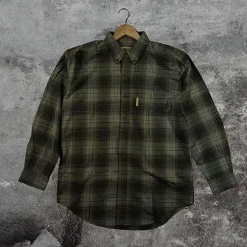 구제 의류 상의 짙은 녹색 셔츠 긴팔 남성용 여성용 가을 겨울 체크