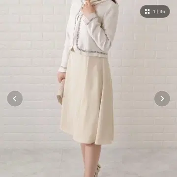 트위드풍 노카라 자켓 & 턱 플레어 원피스 셋업