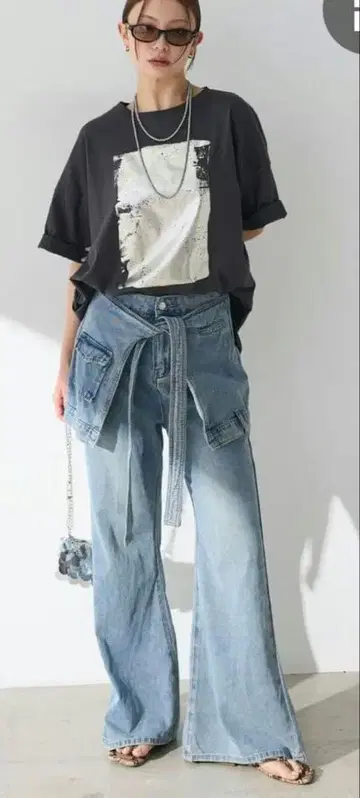 esica 레이어드 데님 팬츠