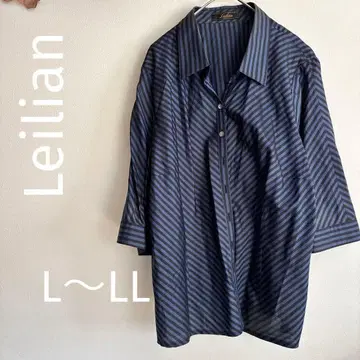 Leilian 스트라이프 셔츠 13+호 7부 소매 네이비 x 블랙 일본제