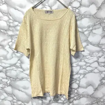 [ 실크원 ] 실크 100% 실크 반팔 니트 라운드넥 꽈배기 무늬 M