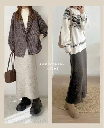 시마무라 choco 코드 자수 스커트 S
