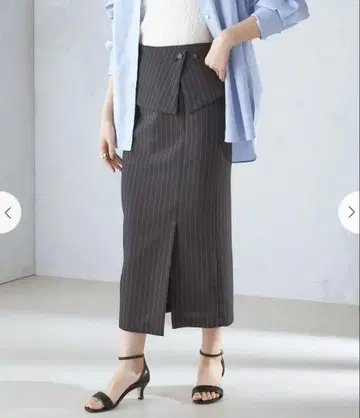 택 포함 새상품 SHIPS 벨트 포함 스트라이프 타이트 스커트 블랙