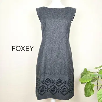 FOXEY 폭시 40 원피스 자수 울 L 포멀 그레이