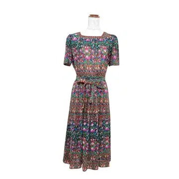 Lapica 꽃무늬 허리 리본 롱 원피스 반팔 화려함 (9)