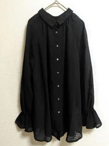 슬로브 이에나 깅엄 개더 블라우스 블랙