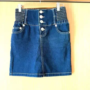 [슈] 미니 스커트 버튼 포함 데님 미니 스커트 하이웨스트 버튼