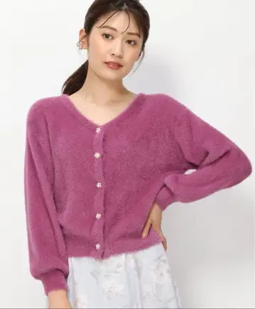 미사용품 MISCH MASCH 샤기 가디건 로즈 핑크