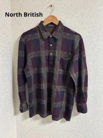 North British 긴팔 체크 무늬 피케 셔츠