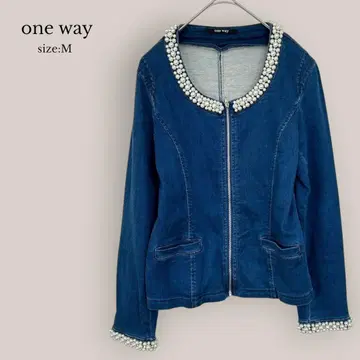 원웨이 one way 데님 자켓 집업 펄 비쥬 M