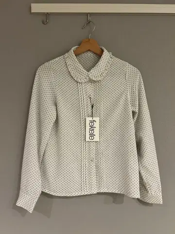 fekete 도트 무늬 카라 부착 셔츠 S 사이즈