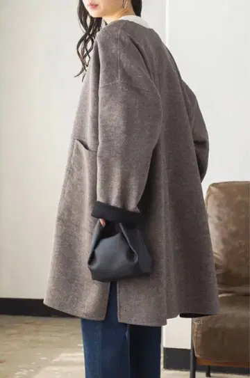 [택 포함 새상품] hunch치 더블 페이스 리버서블 노카라 코트